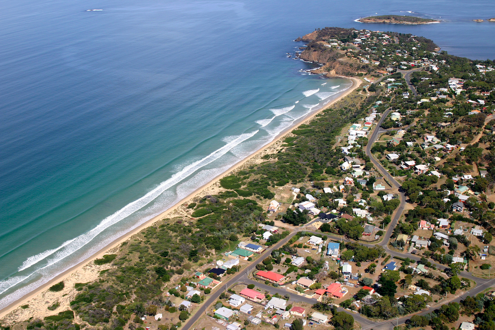 An aerial view of Park Beach in Sorell Tasmania