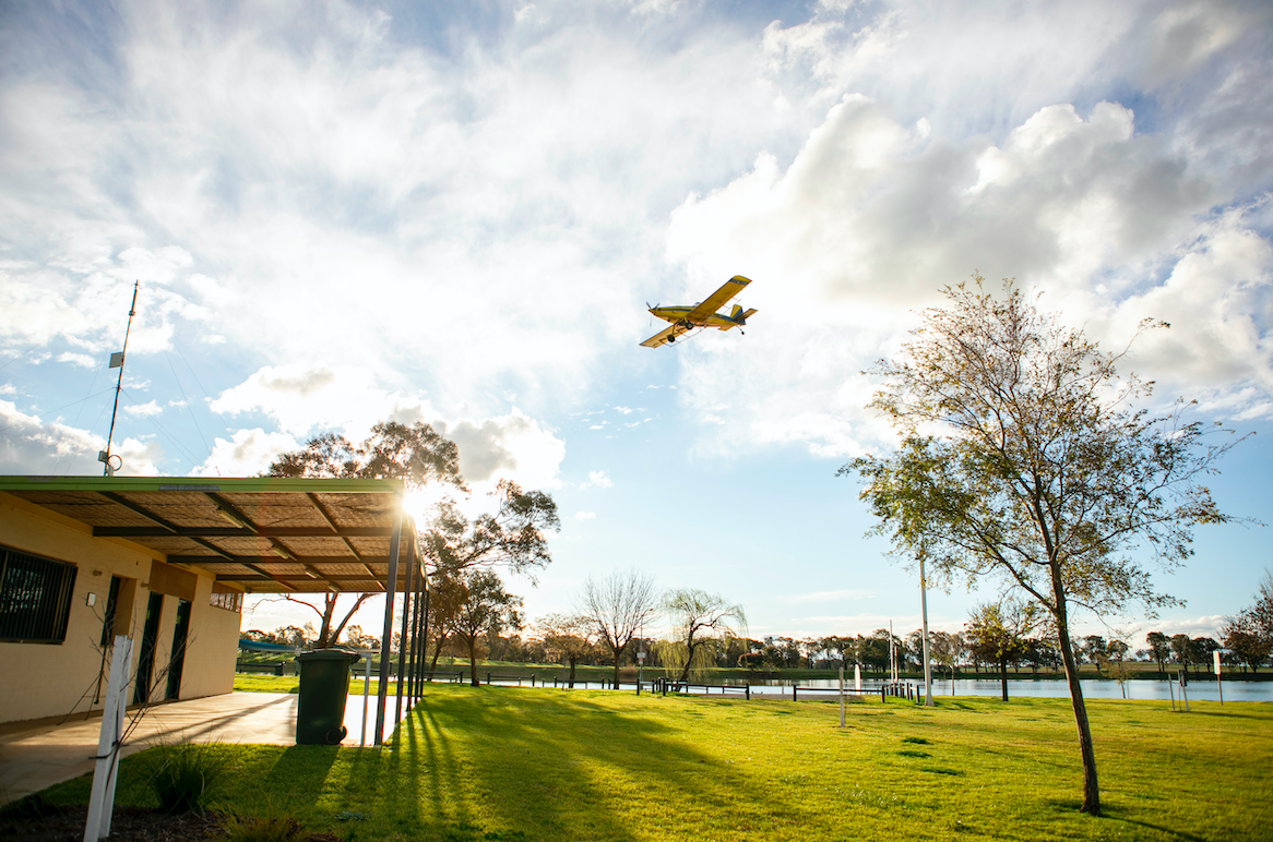 A prop plane making its way over Temora New South Wales