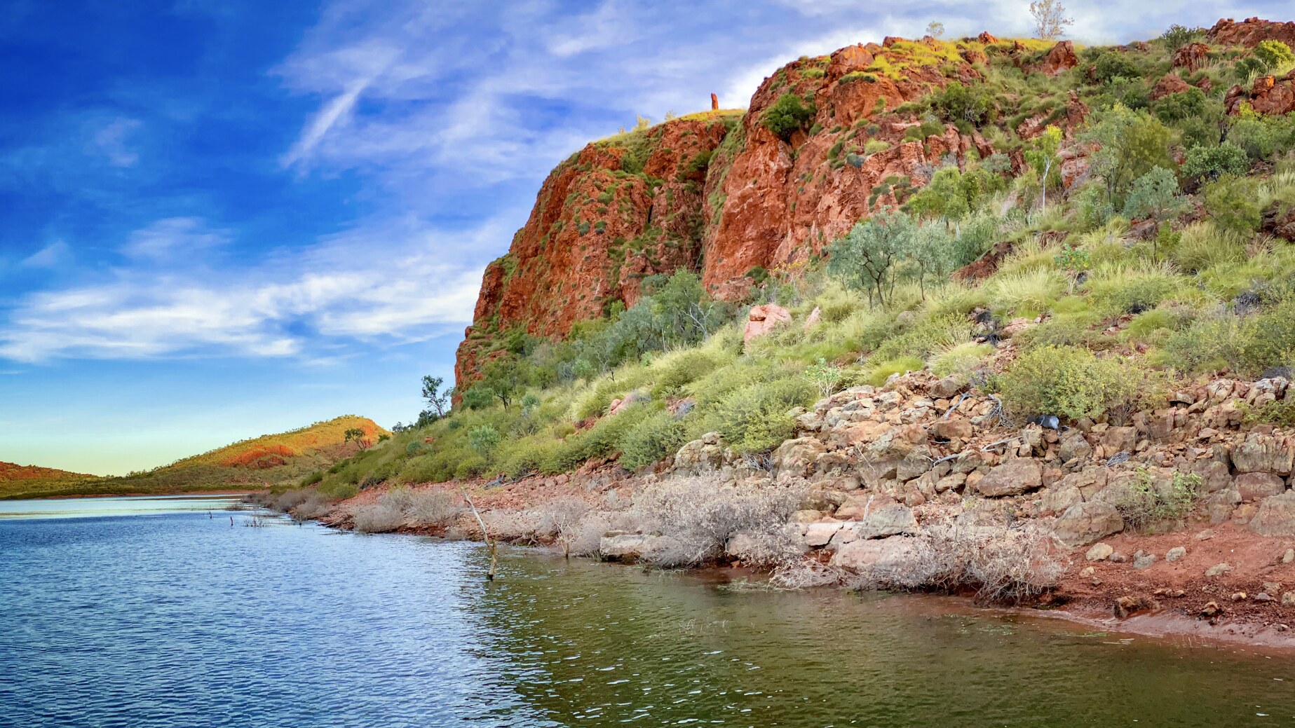 The beautiful colours of Lake Argyle on the Ord River in the Kimberley Western Australia