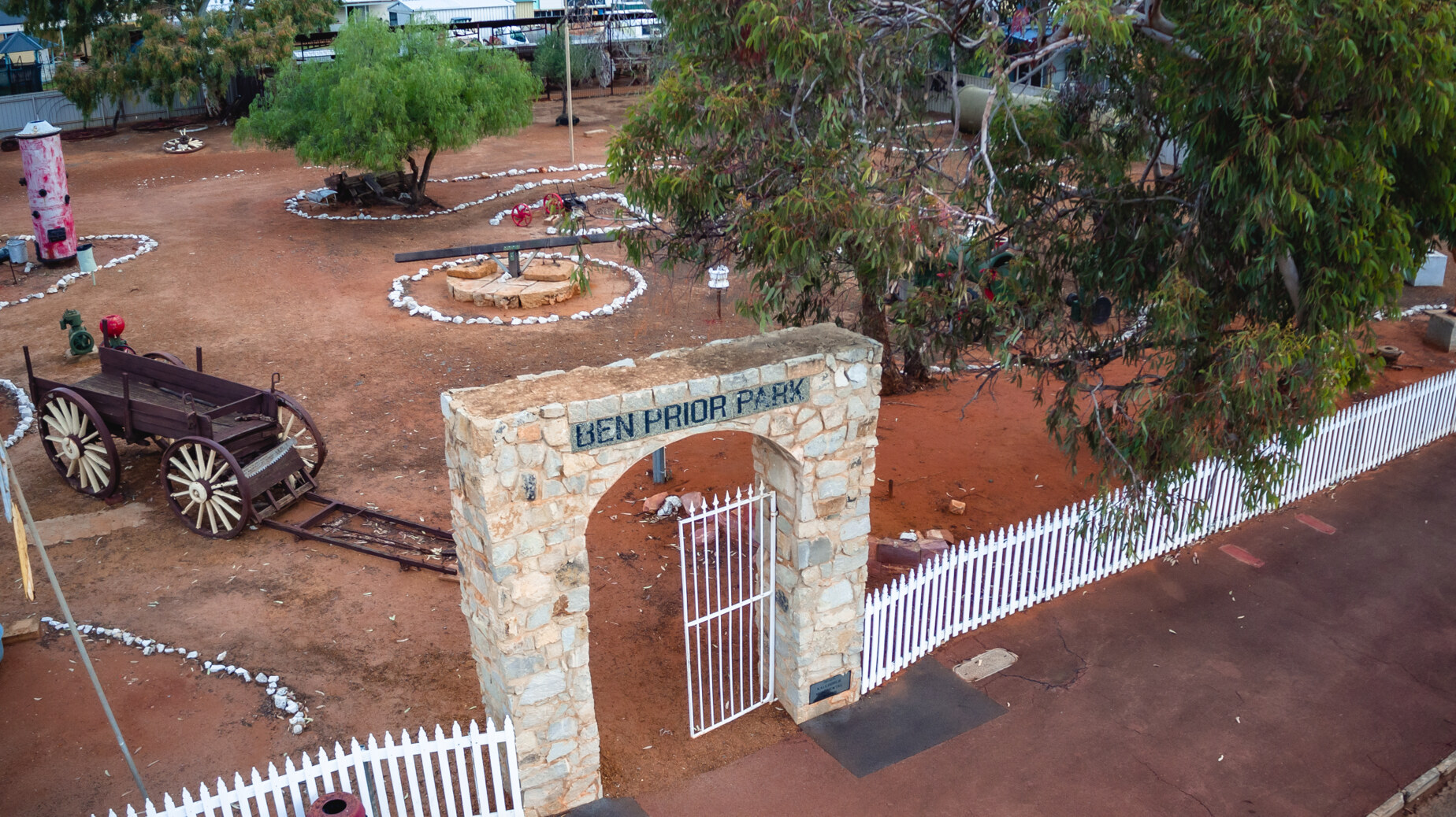 Ben Prior Park in Coolgardie with some of the historic mining equipment shown