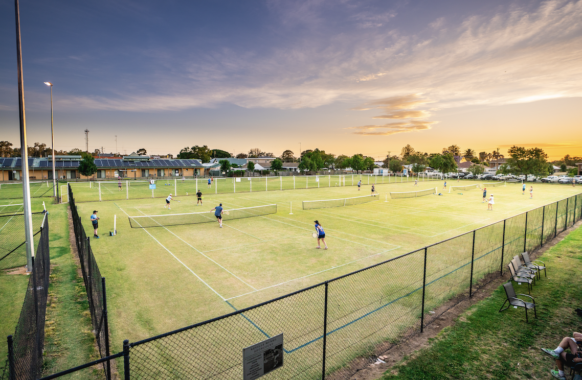 Busy tennis courts on a summer evening in Deniliquin New South Wales