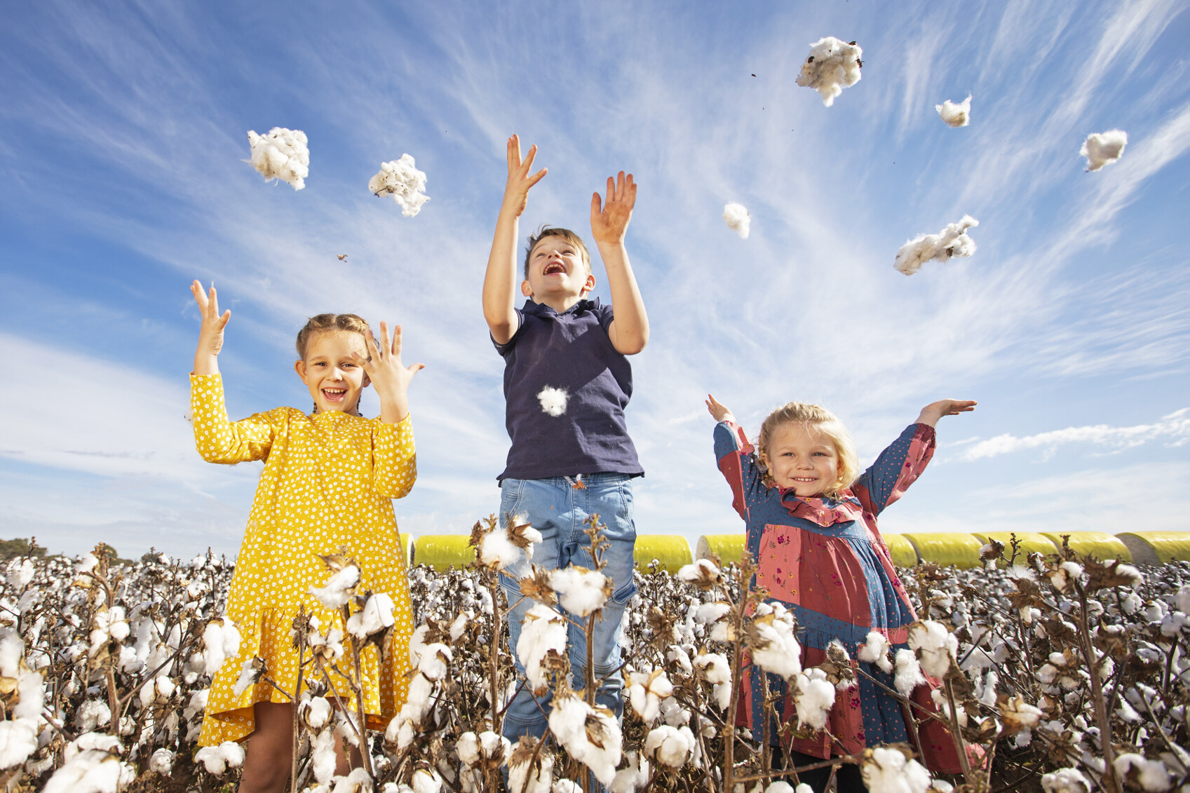 Children at one of the Ginning tours of the cotton fields in Leeton Shire during harvest season