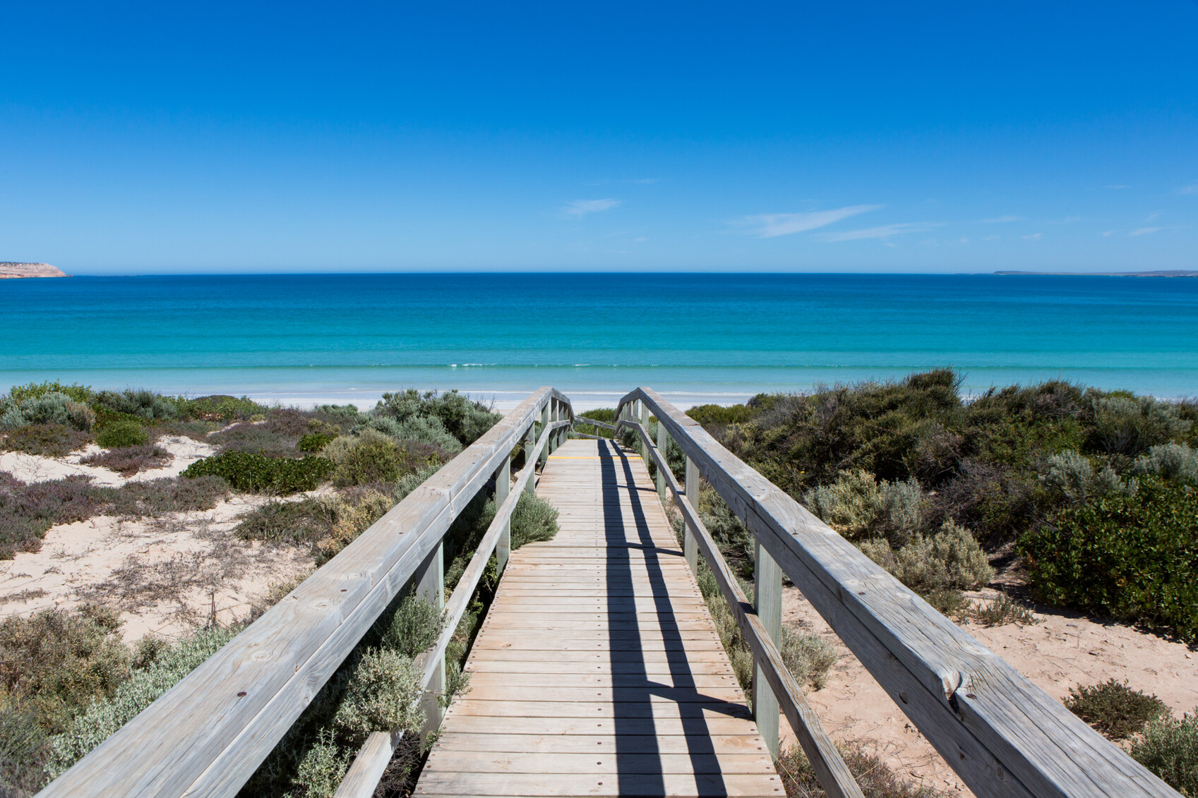 Boardwalk leading to Streaky Bay Eyre Peninsula South Australia on a bright and sunny day