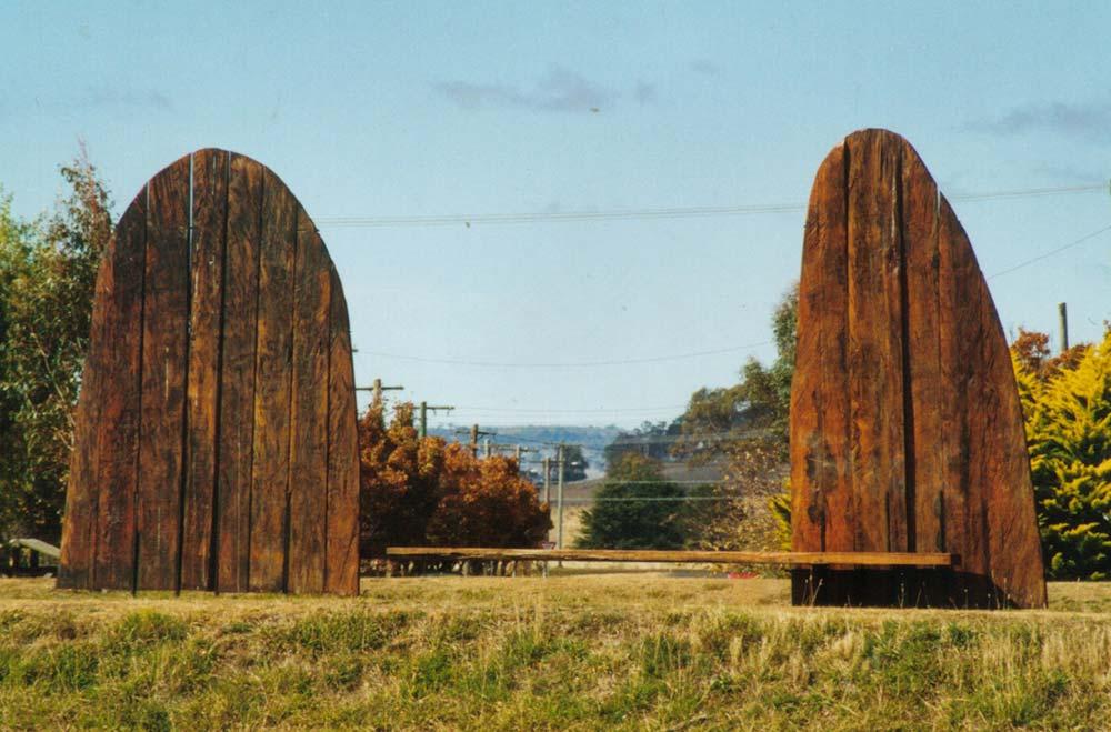 Large wooden installation on the Walcha Open Air Sculpture Trail